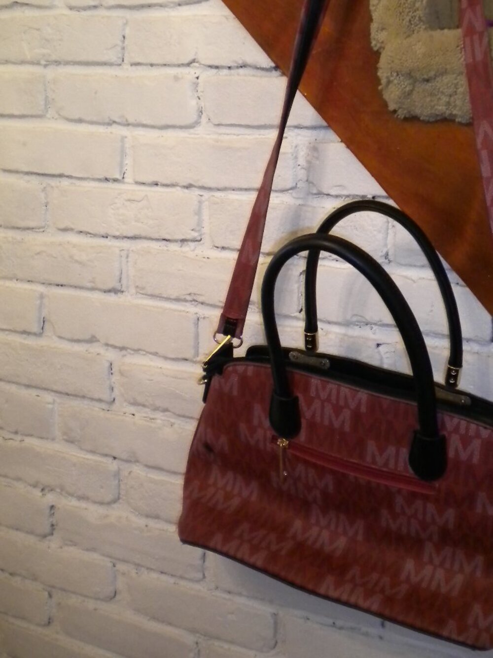 MKF Collection Milan Red Monogram Multi-Compartment Satchel Bag